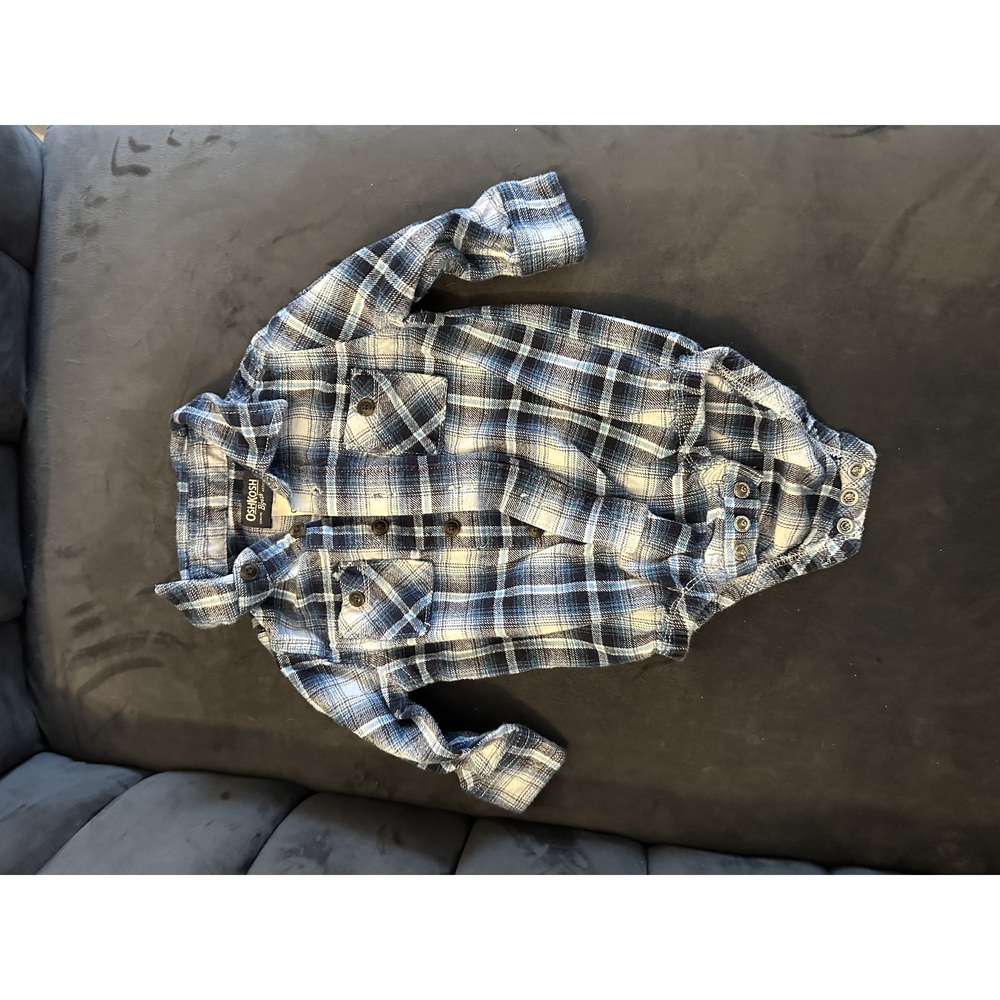 5/$10 OSHKOSH blue flannel/plaid onesie/bodysuit 12 months